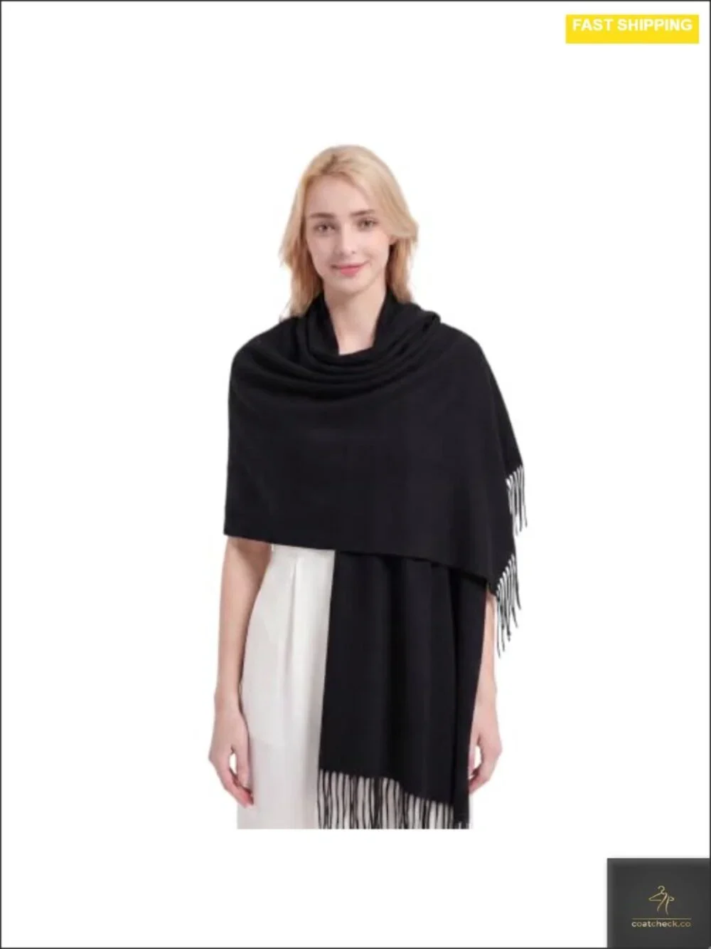 Wool Blend Pashmina Shawl Wrap - Tassel Scarf, Oversized, Travel